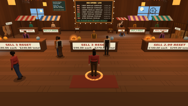The Trade Depot market hall in 3D, with traders at the stalls